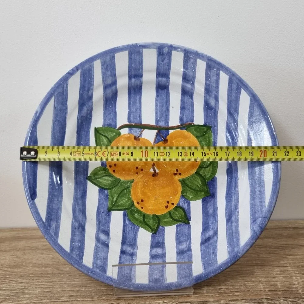 Portuguese Terracotta Plate Hand Painted Fruit Farmhouse Cottagecore Blue Orange - Picture 2 of 6